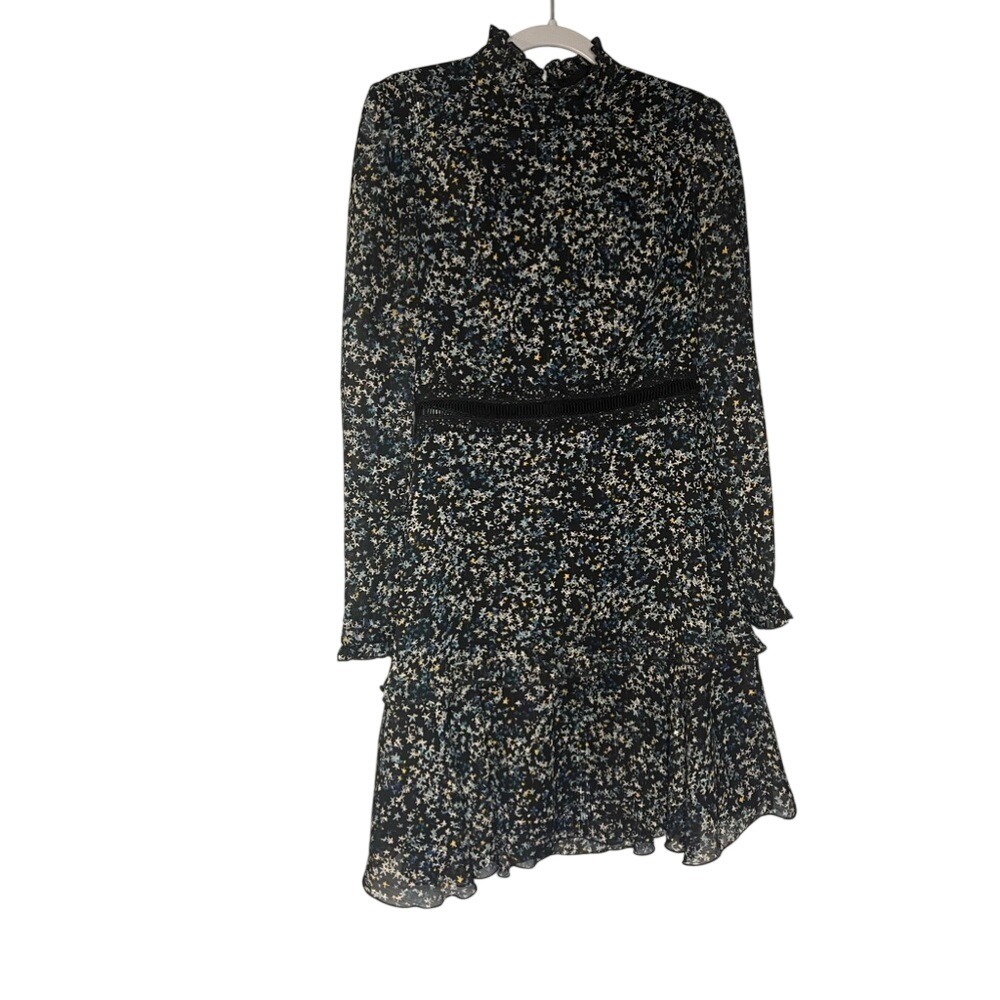 Donna Morgan‎ blue and black floral print long sleeve dress whimsical dark fairy
